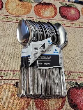 Mainstays Lot of 10 - 4 ct Lace Stainless Steel Silver Teaspoons 40 Total Spoons